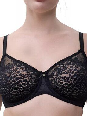 Chantelle Bra 38C Maris Lace Full Coverage Unlined Black Underwire NEW
